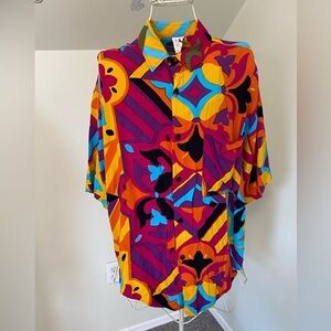 OPUNTIA Handmade Unique Vibrant Button Up Short Sleeve Shirt, Unsized